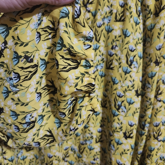 LOFT yellow floral button down long sleeve top ruffles cottagecore womens XL - Picture 4 of 6